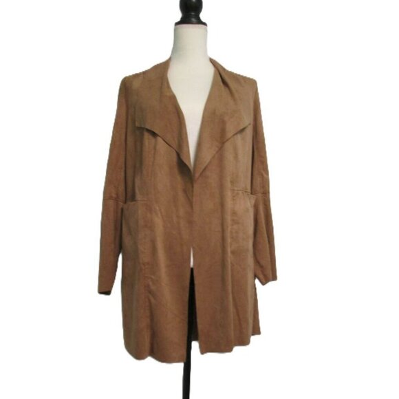 NWT MAX STUDIO Cascading Front Long Faux Suede Brown Jacket-Long Sleeves-Small - Picture 1 of 14